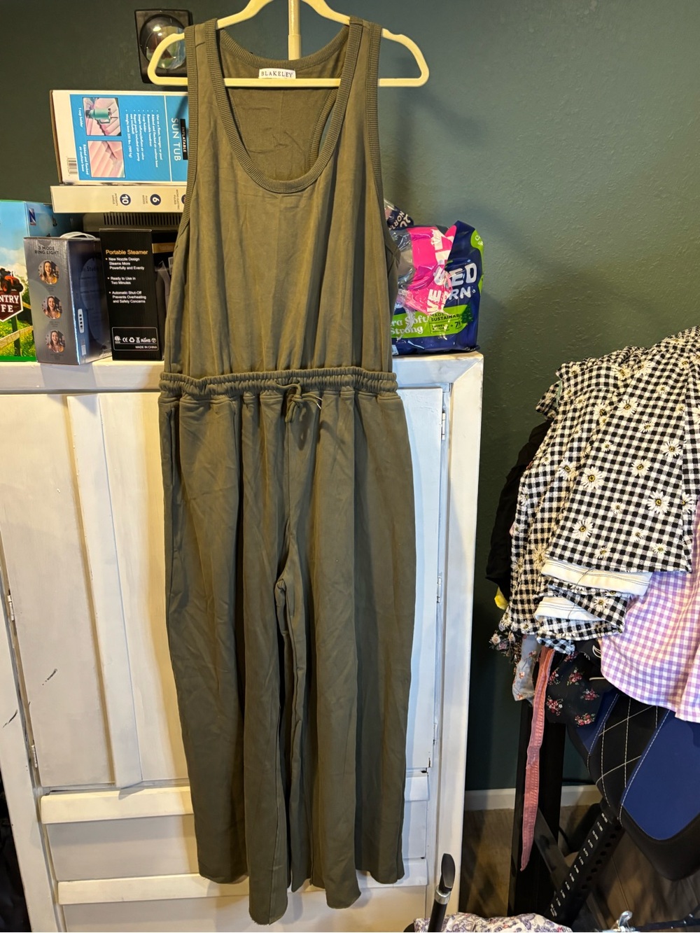 Sleeveless Olive Drawstring-Waist Jumpsuit
